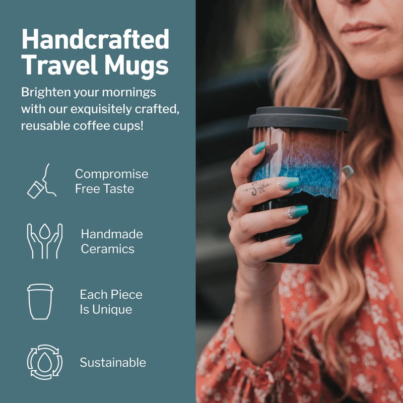 NOVA CERAMICS 12oz Travel Coffee Mug - Unique Microwave & Dishwasher Safe Tumbler With Lid - Gifts For Women & Men - Image 2